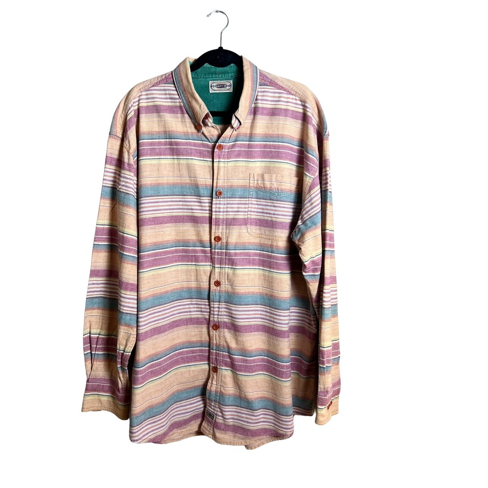 Vintage County Seat Striped Button Up Shirt XL Pastel Corduroy Trim